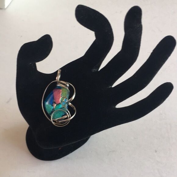 Art Glass Wire Wrapped Pendant Blue #2 - Picture 1 of 8